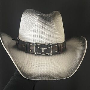 Milani White and Brown Ombre Straw Cowboy Hat Unisex